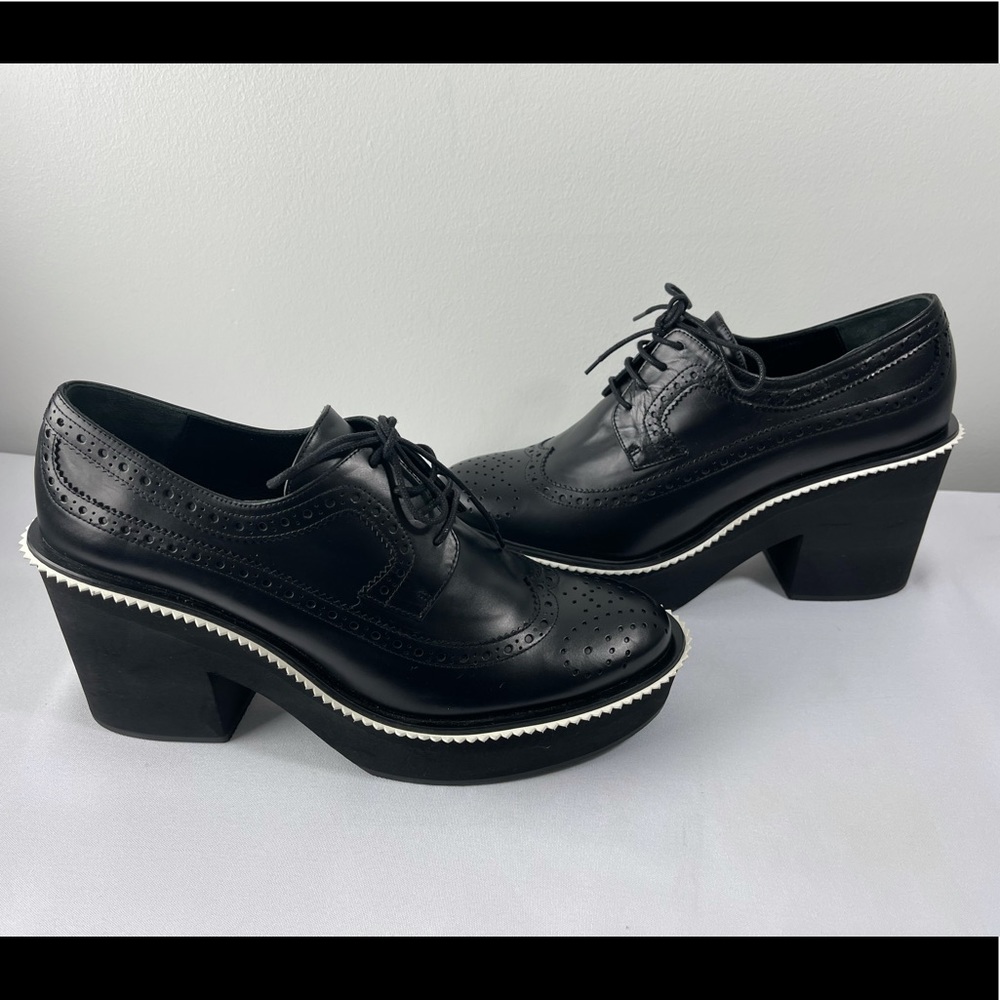 Paloma Barcelo Black And White Oxford Lace Up Platform Shoes Size 41